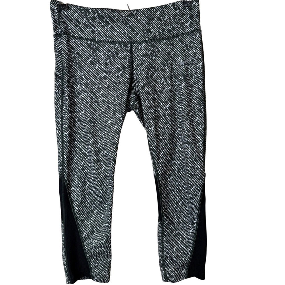 Nike Dri Fit Medium Running Cropped Leggings Black White Patterned Women's
